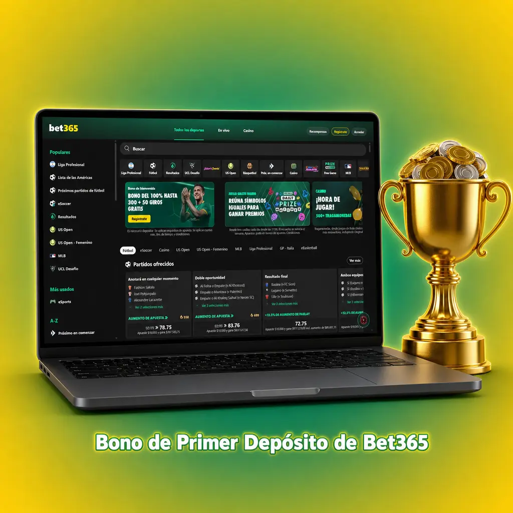 Bono de primer depósito de Bet365: hasta 200€ en Bet Credits, 100% extra de 200€ y 50 Giros Gratis para casino.