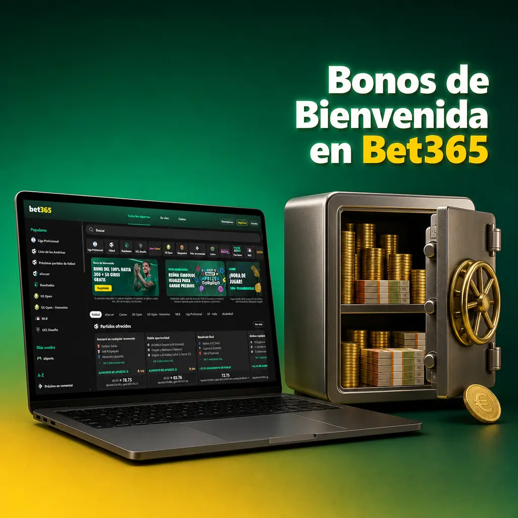 Bonos de bienvenida de Bet365 para apuestas deportivas y casino online, con depósito mínimo de 10 EUR