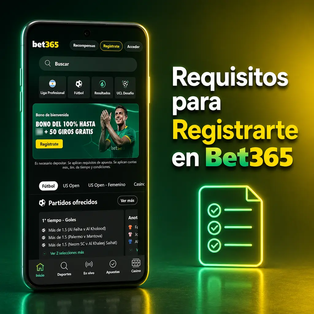 Requisitos para registrarte en Bet365 España: mayoría de edad, DNI o NIE válido, residencia y no estar en el RGIAJ